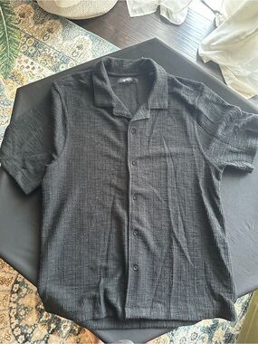 Fashion Nova Men's Black Textured Button Down Shirt